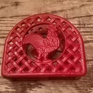 Antique Cast Iron Rooster Glossy Enameled Heavyweight Napkin Holder